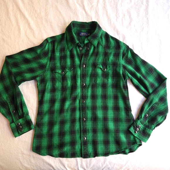 Polo Ralph Lauren Flannel Green & Black Plaid Enamel Metal Snap Buttons - Picture 1 of 13